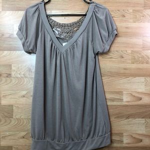 Inspire Maternity Size Large V-Neck Short Cap Sleeve Tan Color Blouse